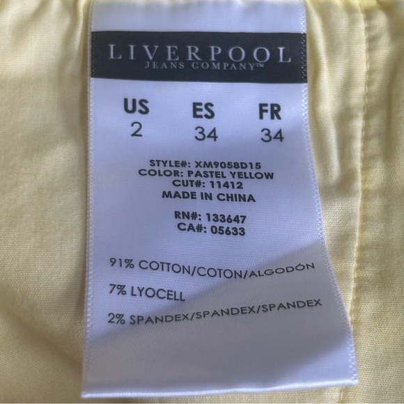 NWT Liverpool Jeans Company Women’s Shorts 2 Pastel Yellow Rolled Cuff Stretch - Picture 5 of 7